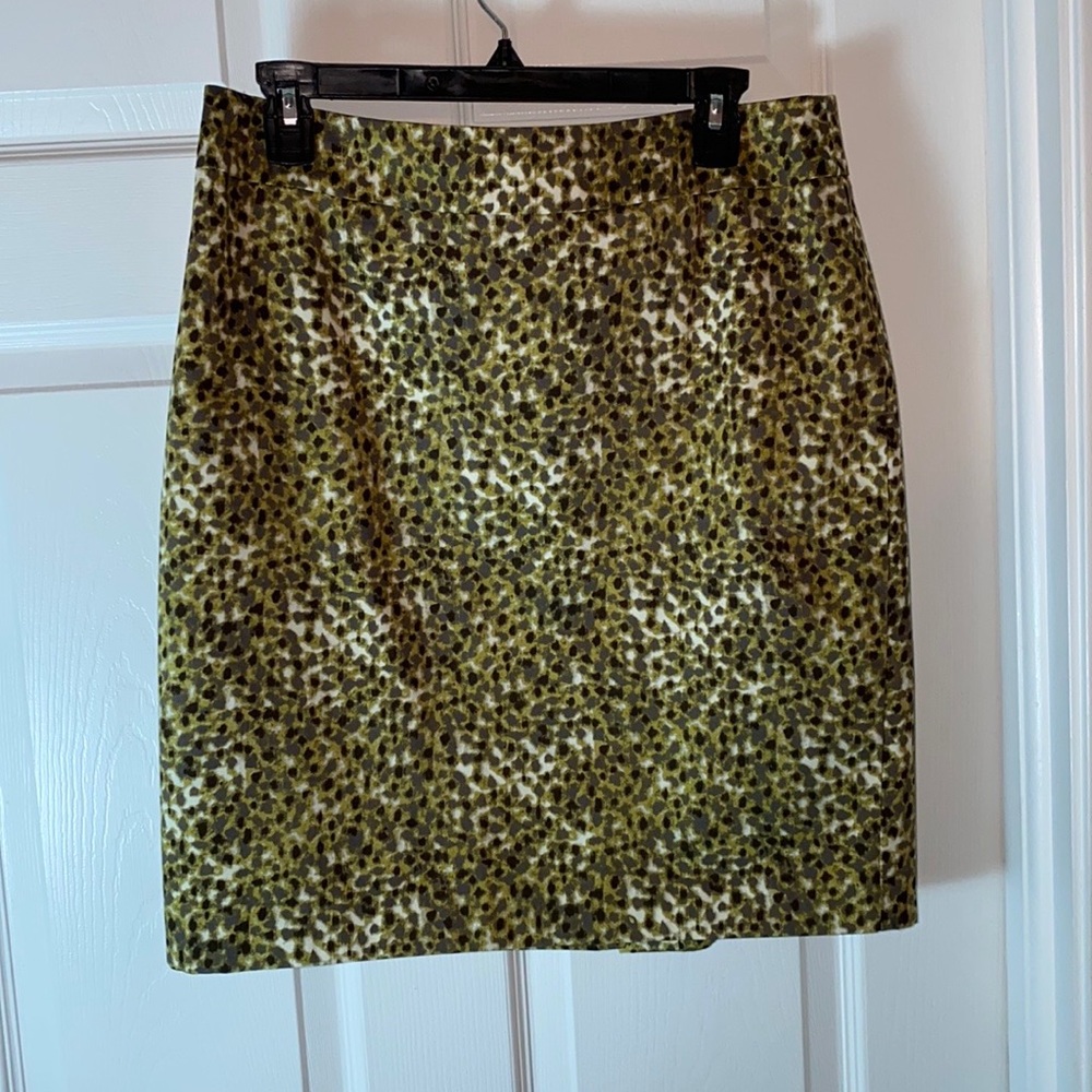 Marisa Christina Midi Skirt water color print design olive green white size 8